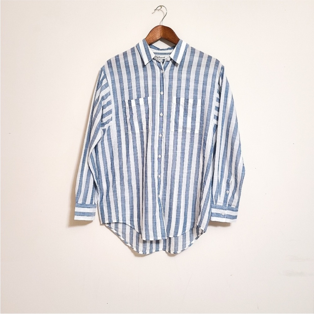 Madewell Blue & White Striped OVERSIZED Button Down Top - Picture 4 of 7